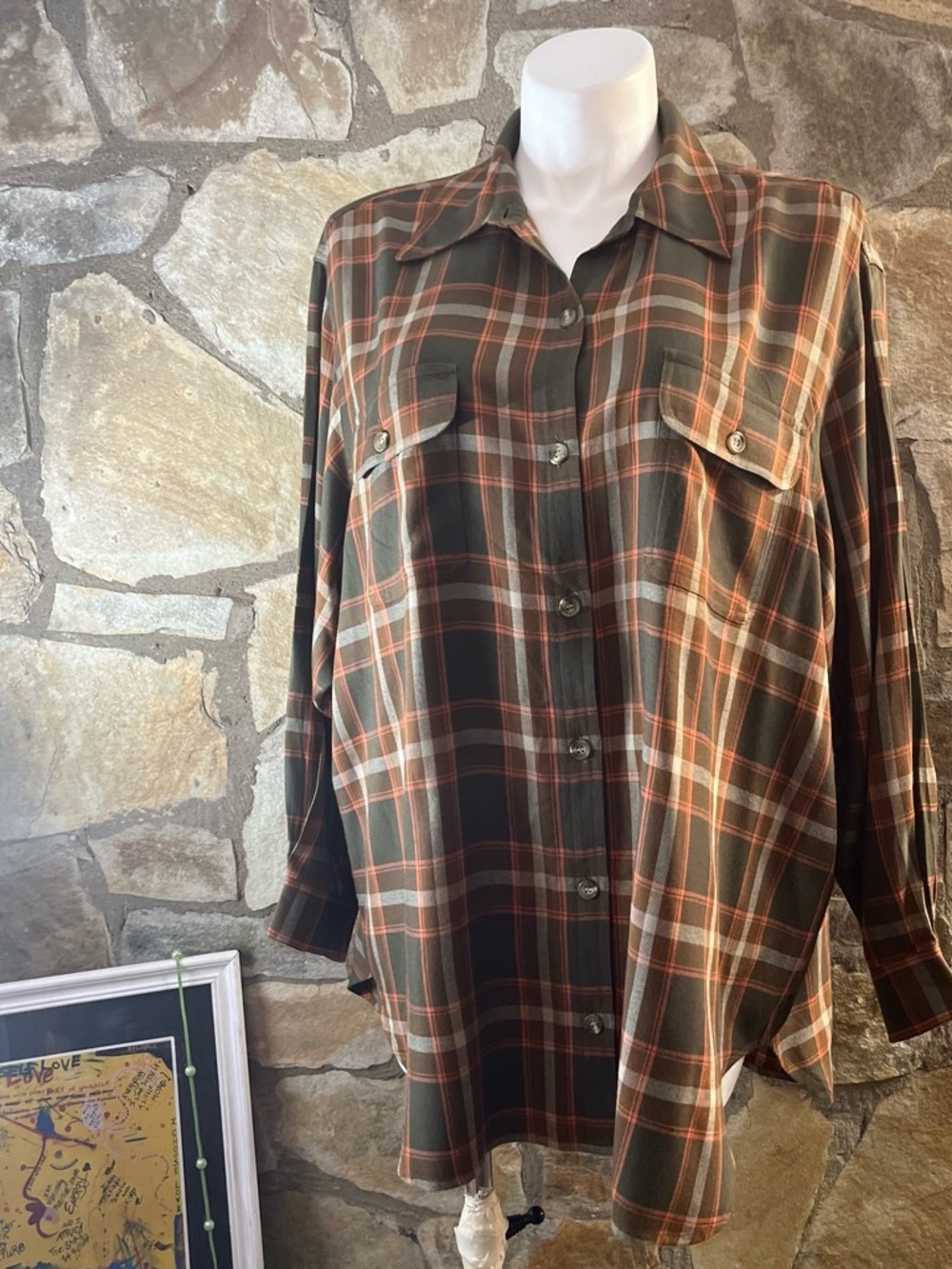 Men's Olive and Brown Plaid Button-Up Shirt